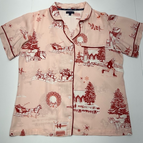 Katie Kime Other - KATIE KIME WOMENS APRES SKI TOILE RED HOLIDAY PRINT THEME PAJAMA TOP LG